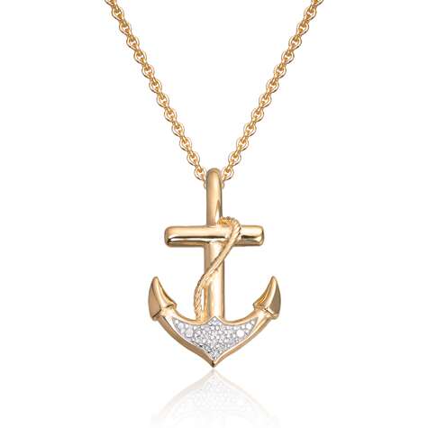 Anheng Anker14K gult gull med rhodinerte detaljer 0,02ct WSI