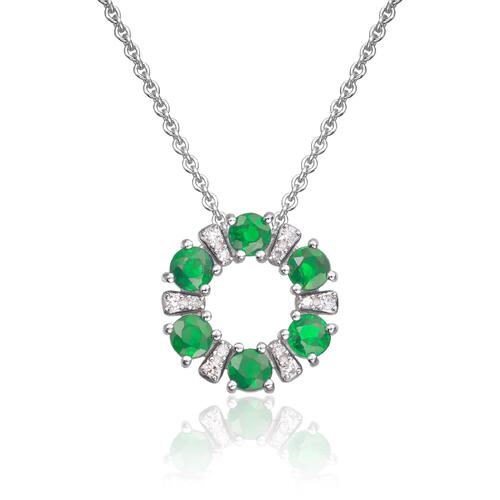 Anheng Sirkel 14K hvitt gull med 0,02ct diamanter og smaragder