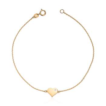 Armbånd med hjerte og synt CZ 14K gult gull