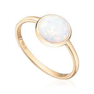 Ring med syntetisk Opal 14K gult gull 