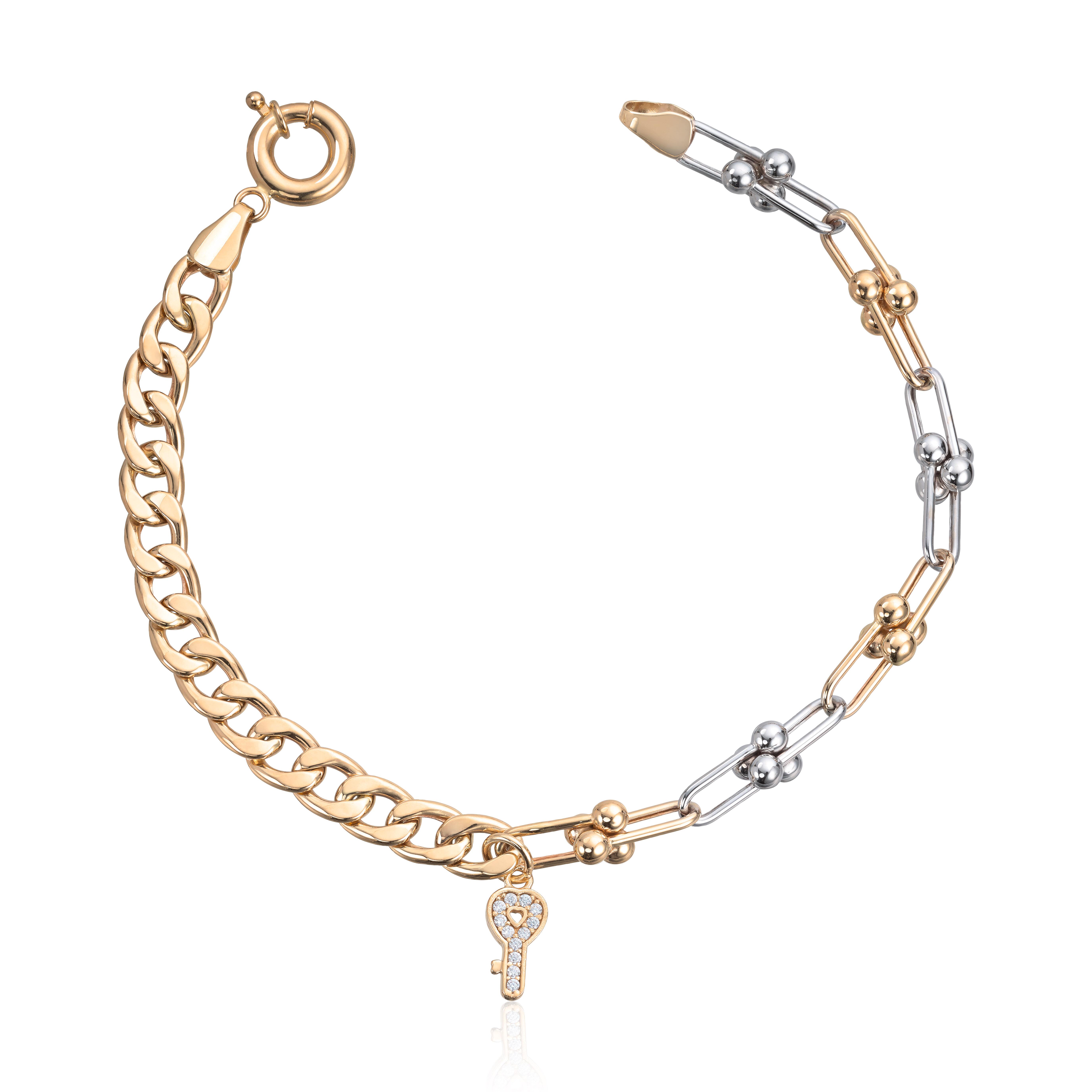 Armbånd "Old Money" 2-farget14K gull med Cz steiner i charmsen