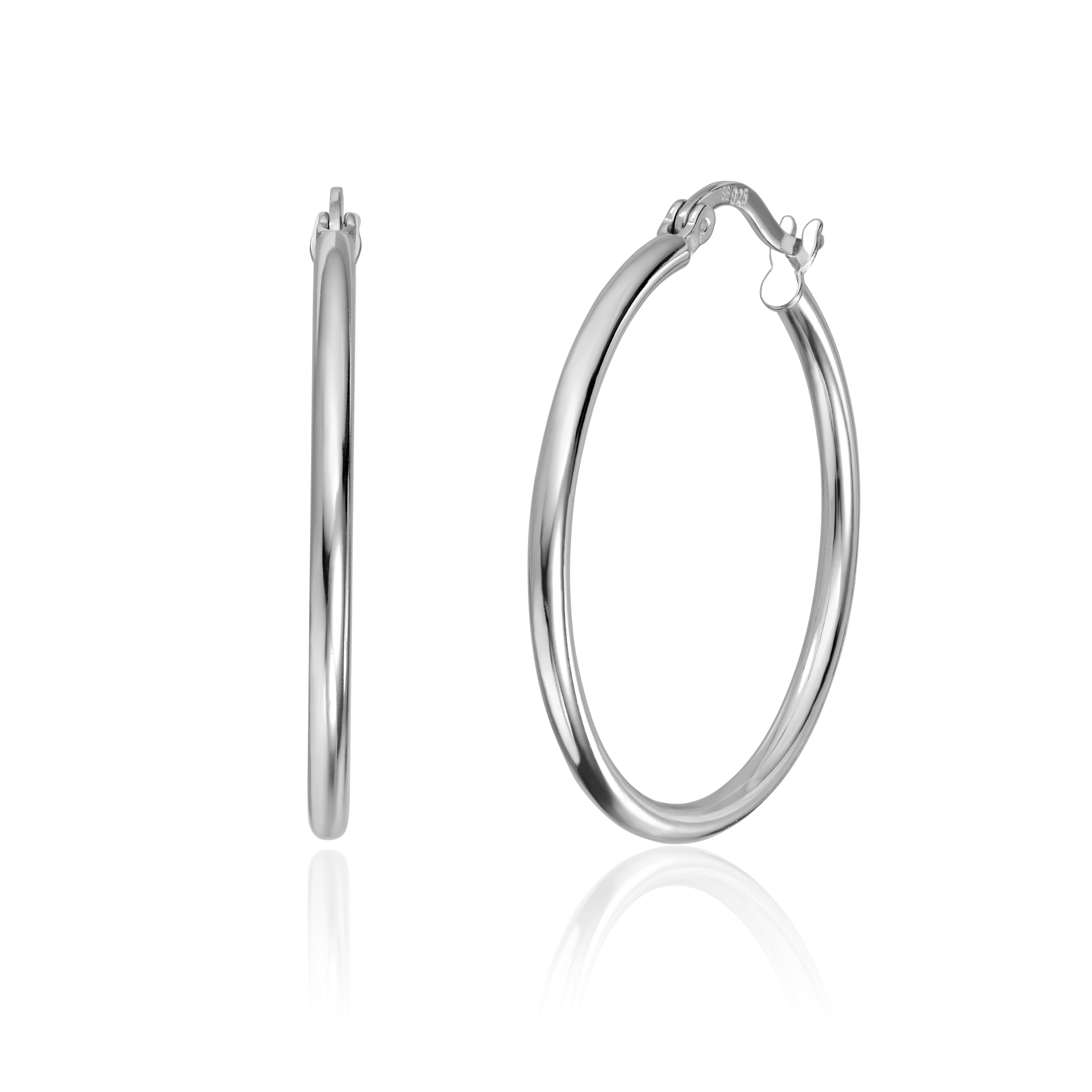 Øreringer i sølv rhodinert 2x25 mm