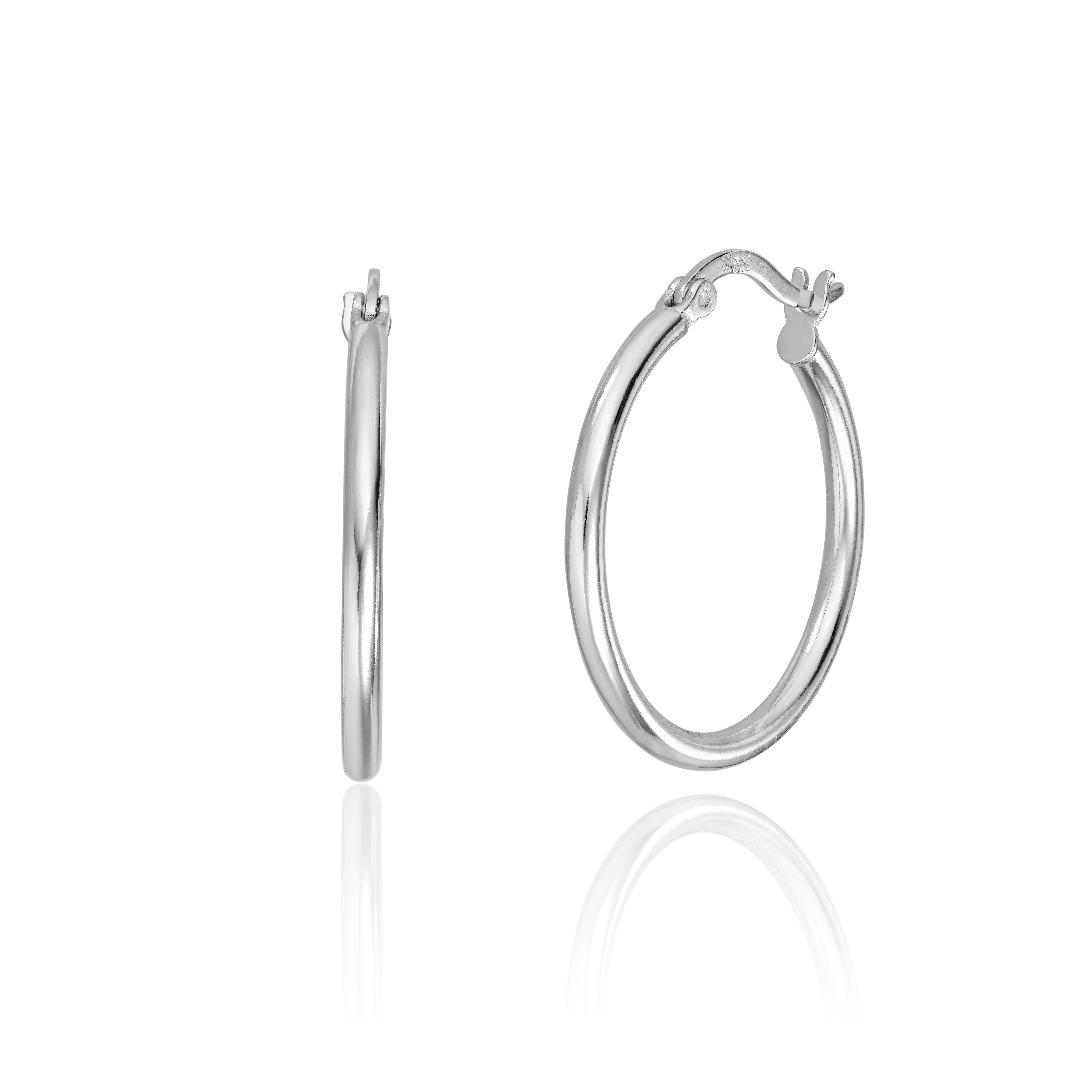 Øreringer i sølv rhodinert 2x25 mm