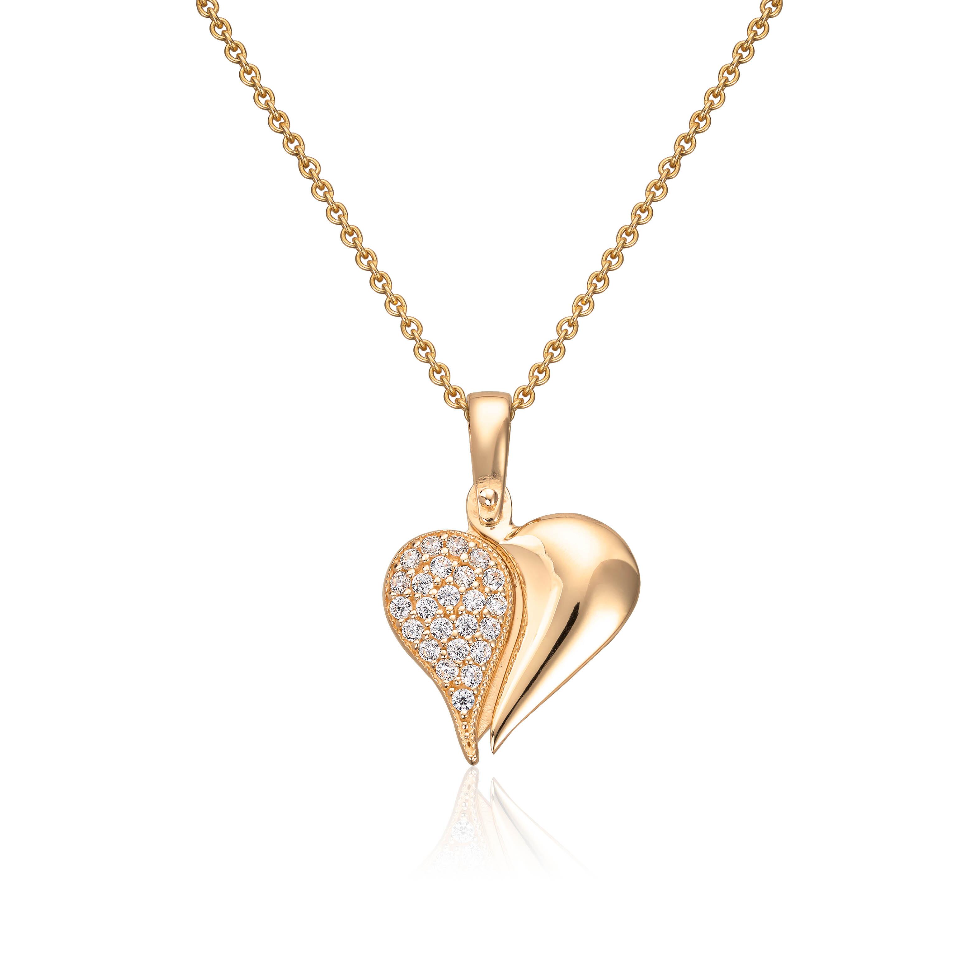 Anheng hjerte "Hidden Message" i gult gull 14K med Cz