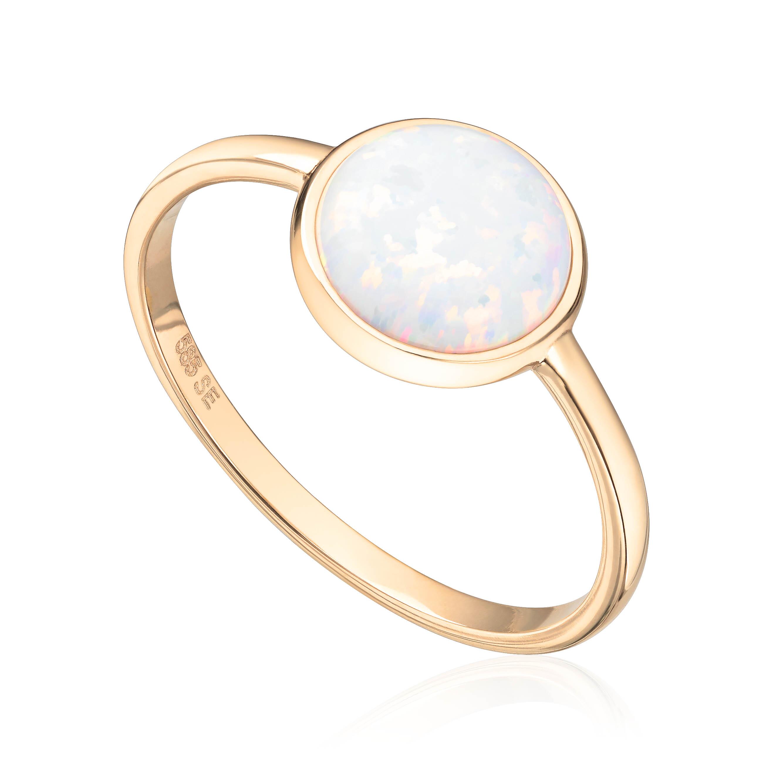 Ring med syntetisk Opal 14K gult gull