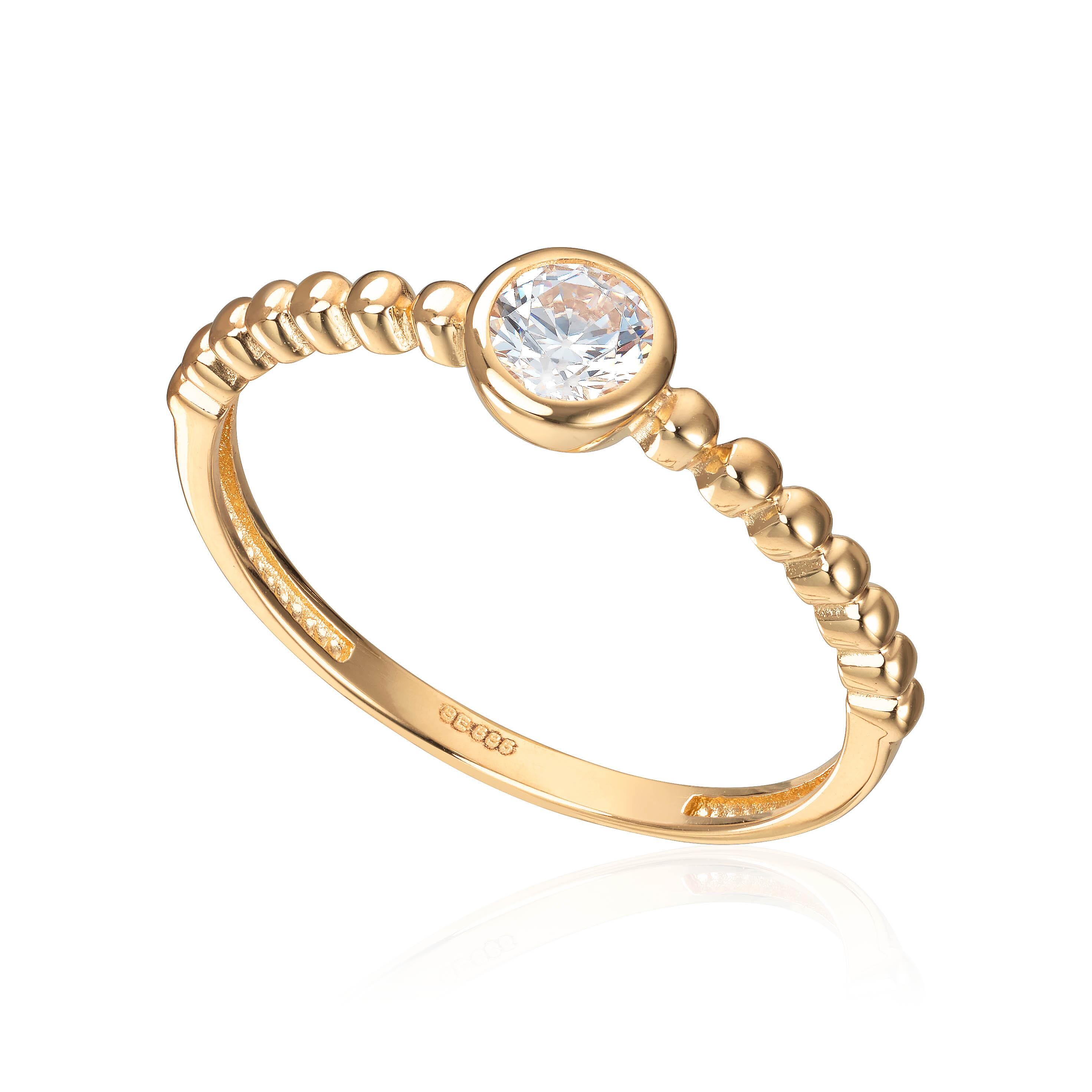 Ring med zirkon i 14K gult gull