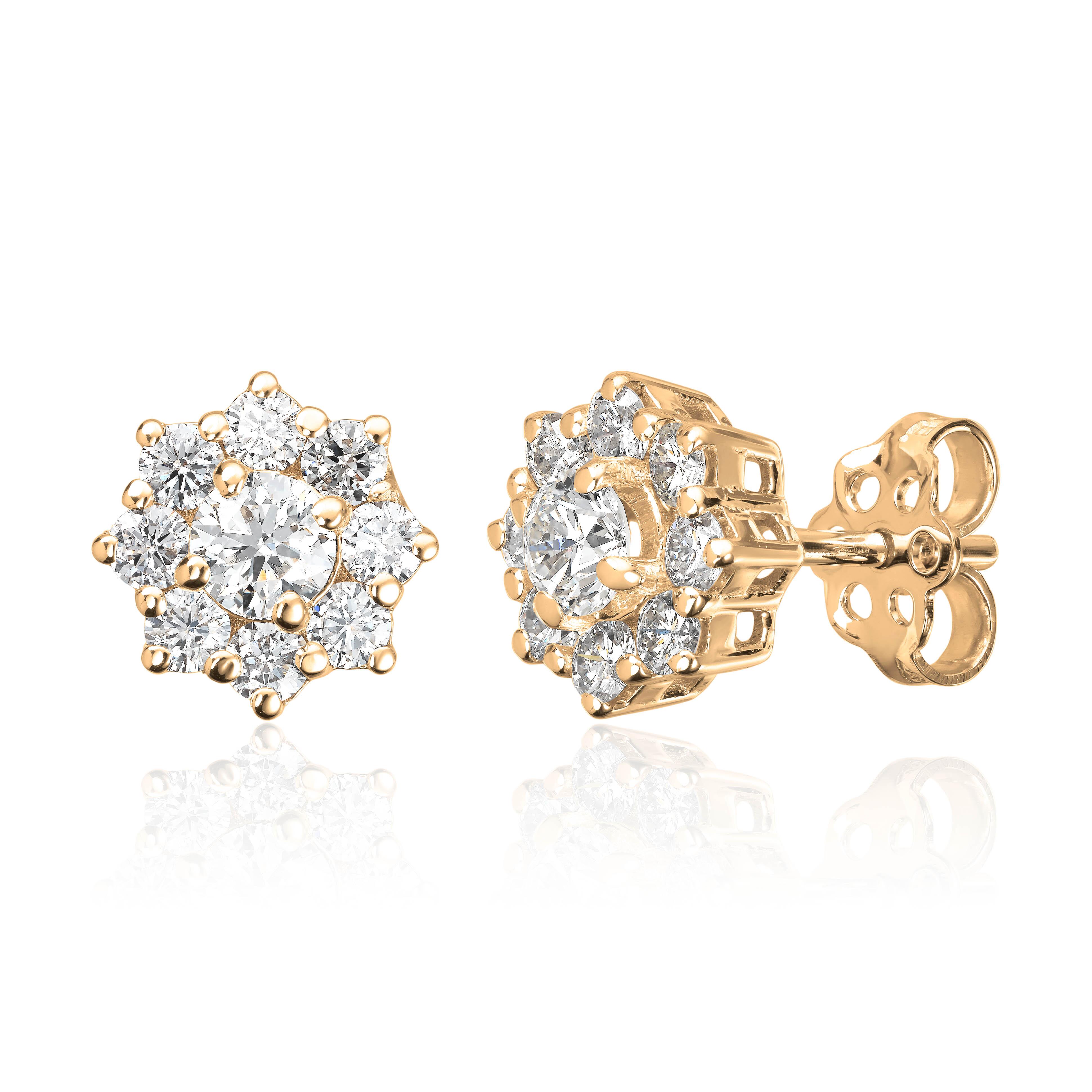 Ørepynt Rosett Lilje med 1,20ct WSI  i 14K gult gull