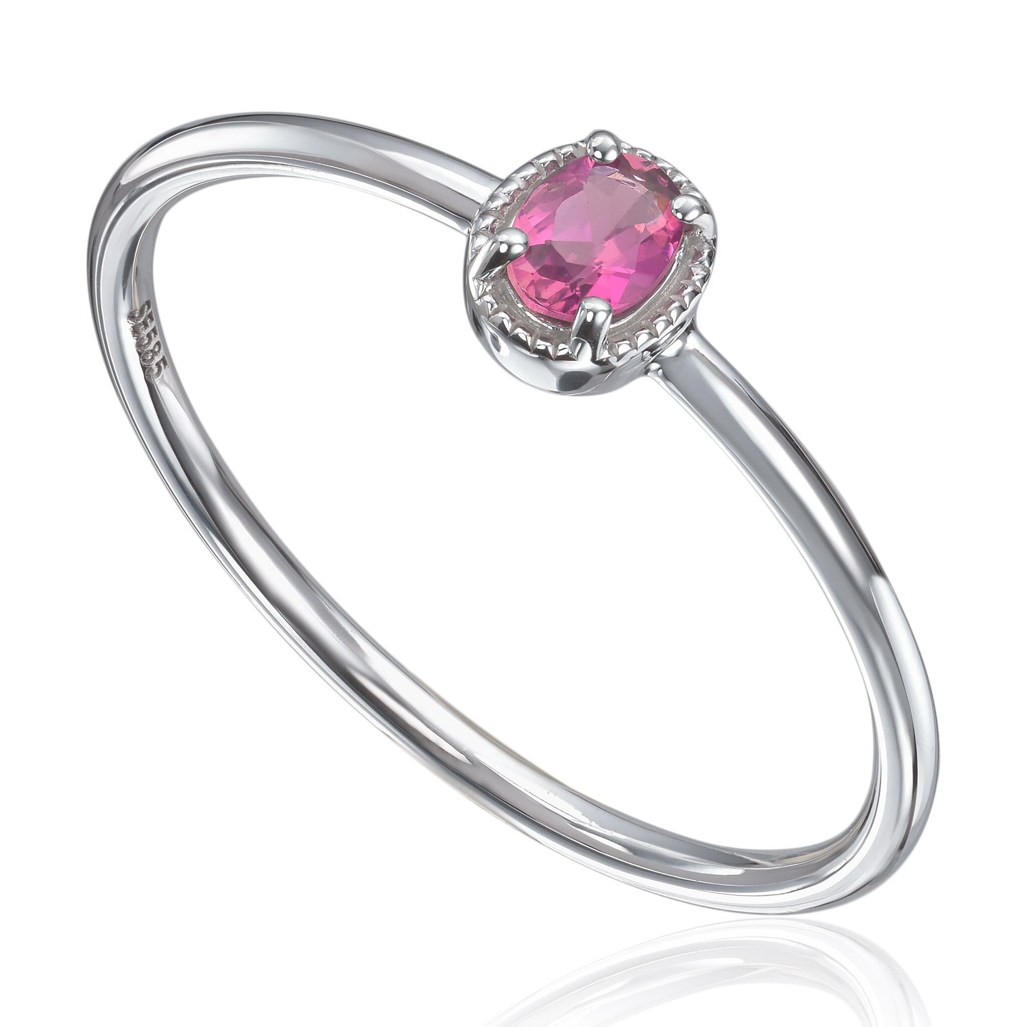 Ring  i 14K hvitt gull med rosa turmalin
