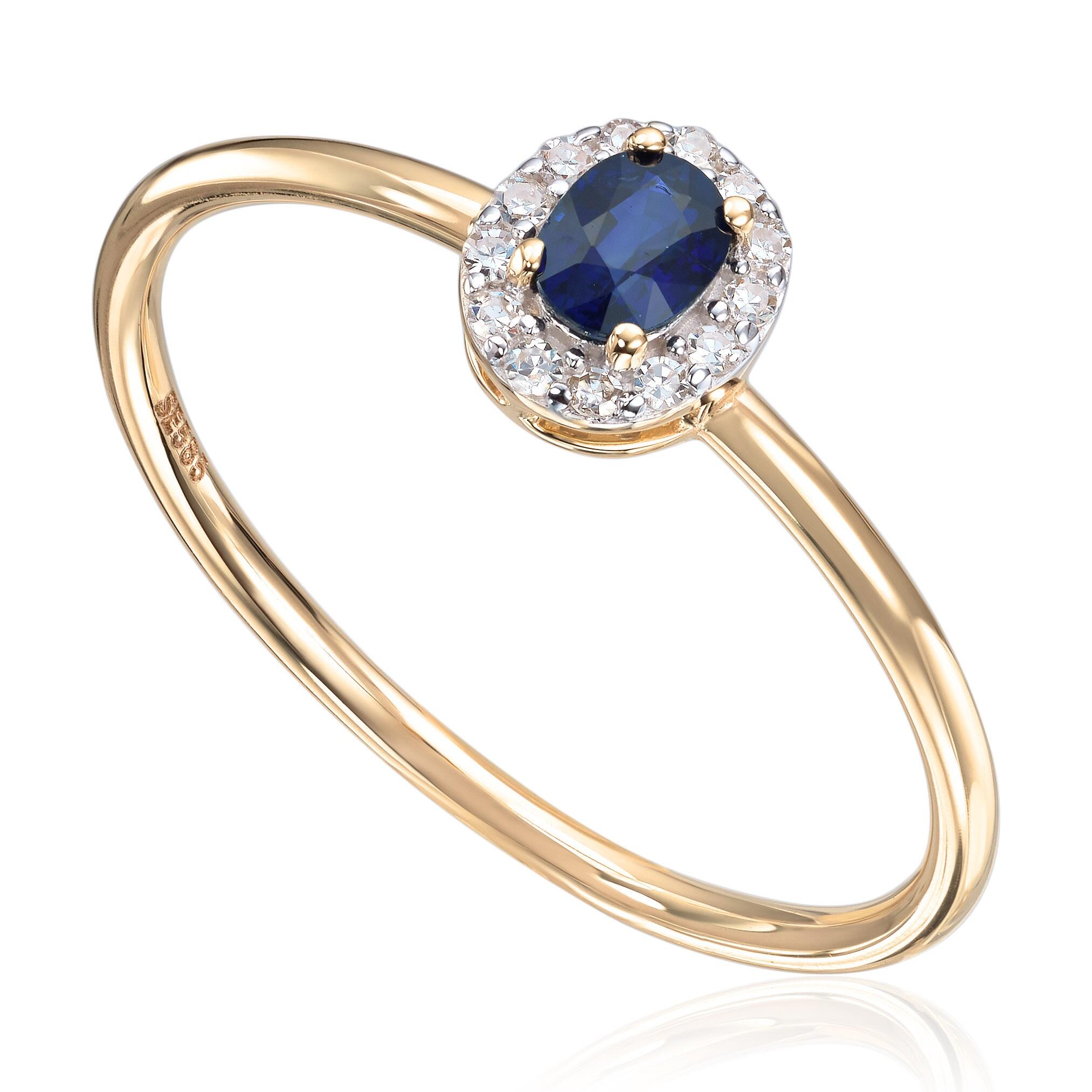 Ring  i 14K gult gull med 0,07ct WSI og safir